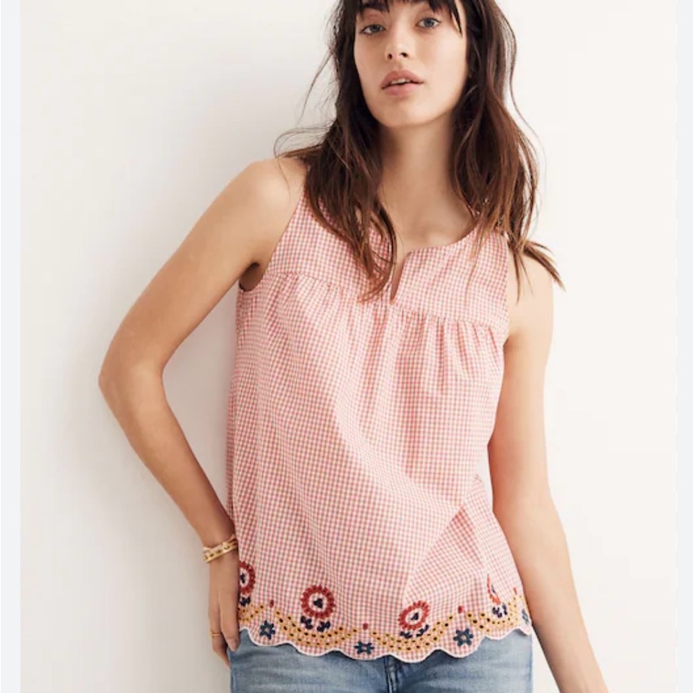 XXS Madewell gingham embroidered sleeveless top NWT